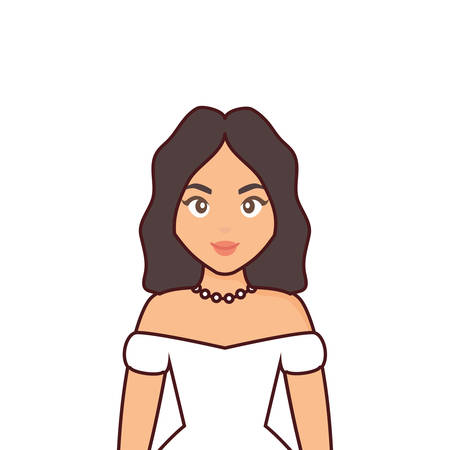 cartoon bride wearing wedding dress over white background, vector illustrationのイラスト素材