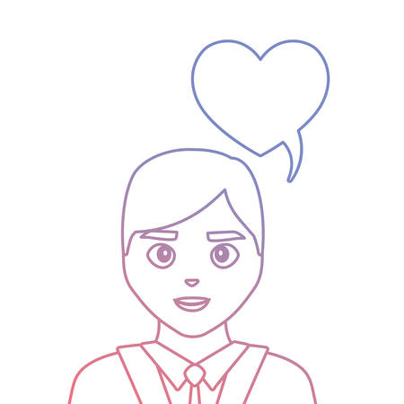 cartoon man with speech bubble in heart shape over white background, vector illustrationのイラスト素材
