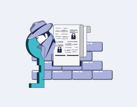 investigator with key and wall data privacy vector illustration designのイラスト素材