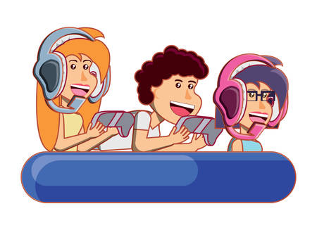 videogames design with kids with controllers over white background, vector illustrationのイラスト素材