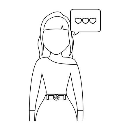 avatar woman with speech bubbles and hearts over white background, vector illustrationのイラスト素材