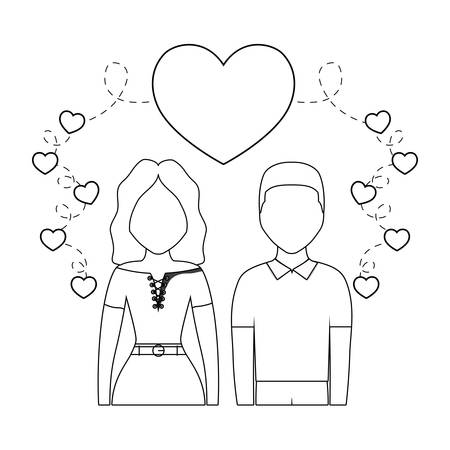 couple in love with hearts around over white background, vector illustrationのイラスト素材