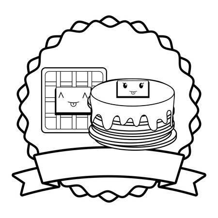 emblem with kawaii pancakes and waffle over white background, vector illustrationのイラスト素材