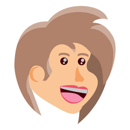 cartoon girl face iconover white background, vector illustrationのイラスト素材