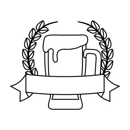emblem with beer glass and decorative ribbon over white background, vector illustrationのイラスト素材