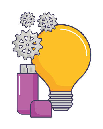 bulb light and usb icon over white background, vector illustrationのイラスト素材