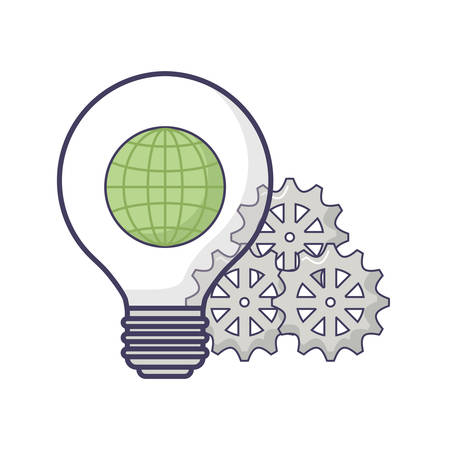 bulb light and global sphere icon over white background, vector illustrationのイラスト素材