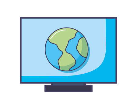 computer with earth planet icon over white background, vector illustrationのイラスト素材