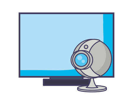 computer monitor and web camera icon over white background, vector illustrationのイラスト素材
