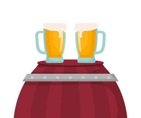 beer barrel and glasses foam cold drink vector illustrationのイラスト素材