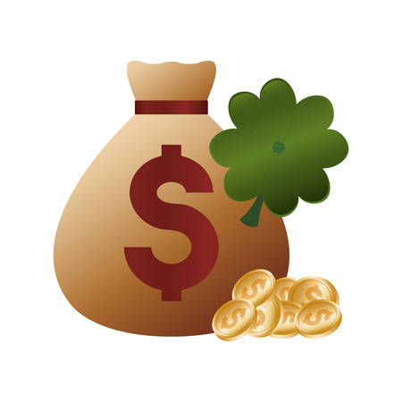 casino poker money bag clover coins money vector illustrationのイラスト素材
