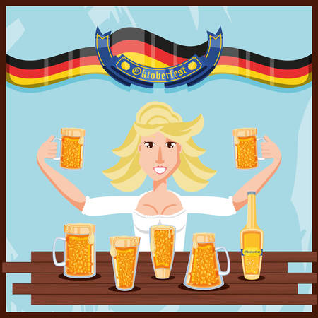 german woman with beer oktoberfest celebration vector illustration designのイラスト素材