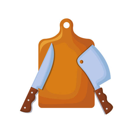 cutting table and knifes over white background, vector illustrationのイラスト素材