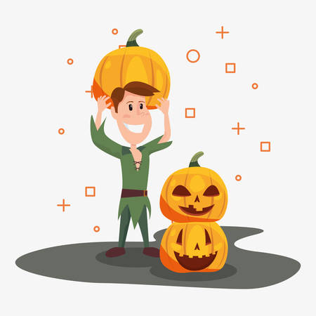 halloween celebration day peter pan holding pumpkin vector illustrationのイラスト素材
