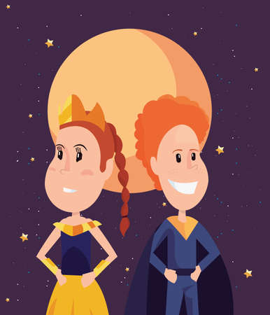 halloween customes moon stars super boy and princess vector illustrationの写真素材