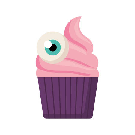 halloween cupcake with eye icon  icon over white background, vector illustrationのイラスト素材
