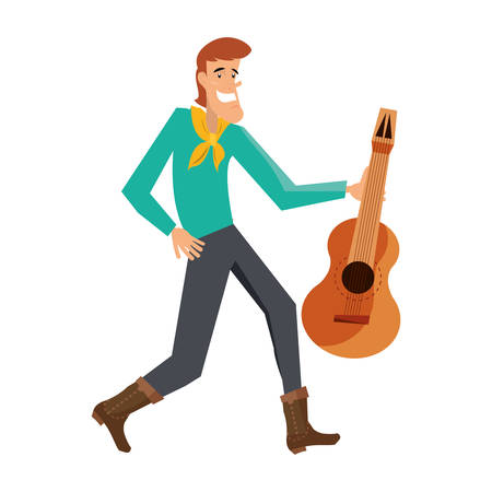 man cartoon holding guitar musical vector illustrationのイラスト素材