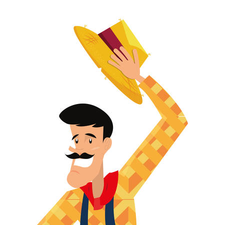 man with mustache holding hat traditional clothes folklore vector illustrationのイラスト素材