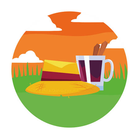 straw hat with cinnamon drink in the field vector illustrationのイラスト素材