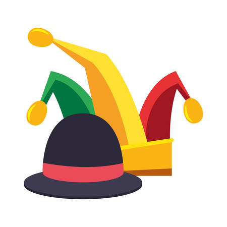 jester hat and classic bowler carnival festival vector illustrationのイラスト素材