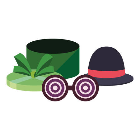 gift box hat and crazy glasses carnival festival vector illustrationのイラスト素材