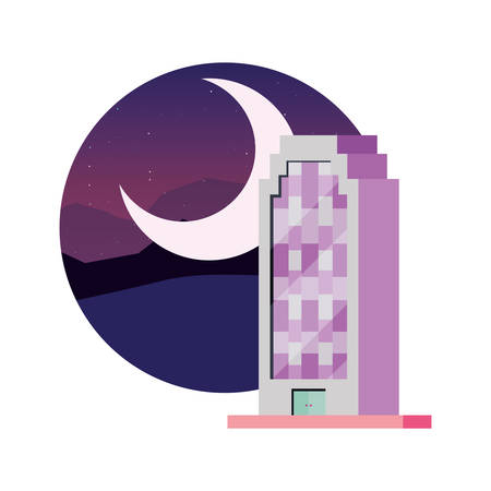 city building landscape urban at night moon vector illustrationのイラスト素材