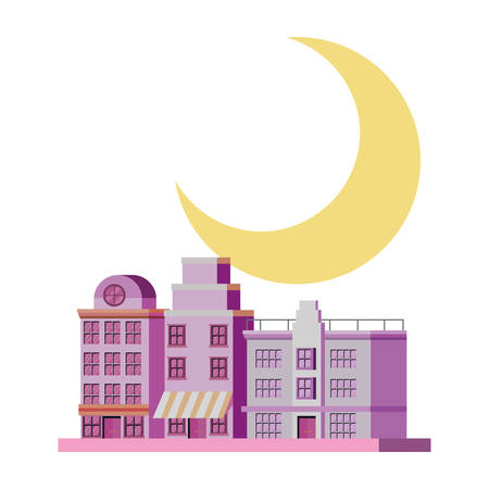 city street buildings commercial at night scene vector illustrationのイラスト素材