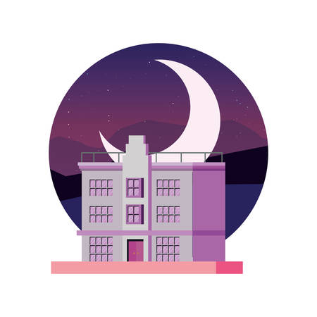 city building landscape urban at night moon vector illustrationのイラスト素材