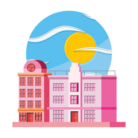 urban cityscape buildings city sunny day vector illustrationのイラスト素材