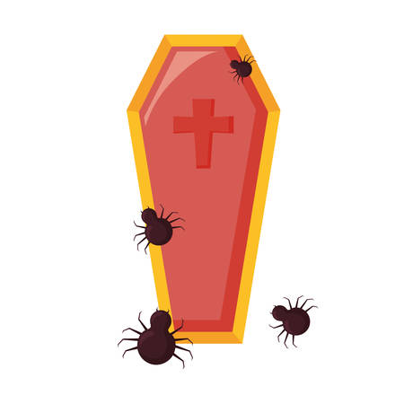 happy halloween coffin with spiders vector illustration designのイラスト素材