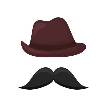 elegant male fedora hat with mustache vector illustration designのイラスト素材