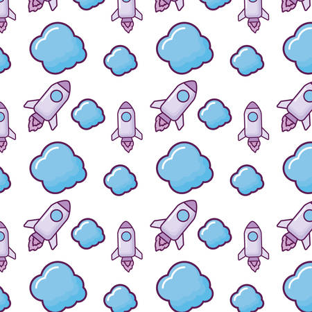 rockets start up and clouds pattern vector illustration designのイラスト素材
