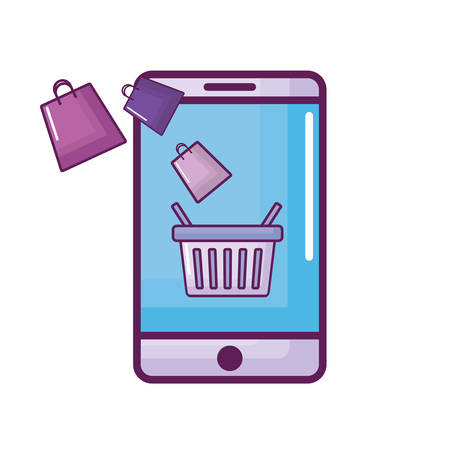 smartphone with shopping bags and basket vector illustration designのイラスト素材