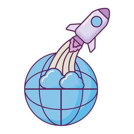 rocket start up with planet vector illustration designのイラスト素材