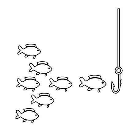 shoal fish with hook icon vector illustration designのイラスト素材