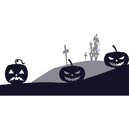 happy halloween pumpkins scene vector illustration designのイラスト素材