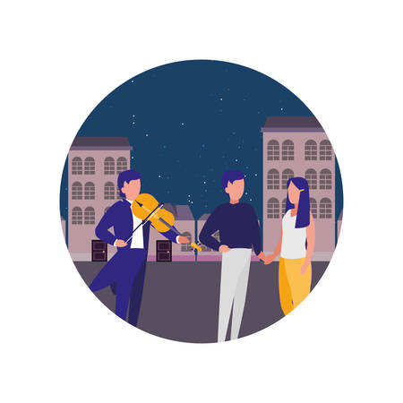 symphony orchestra design with musician playing a violing for a couple over white background, colorful design. vector illustrationのイラスト素材