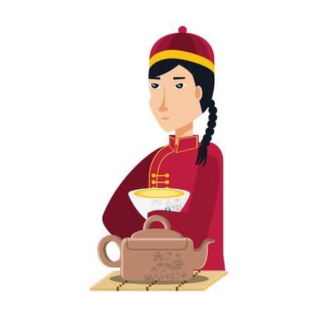 chinese man with traditional costume and teapot vector illustration designのイラスト素材