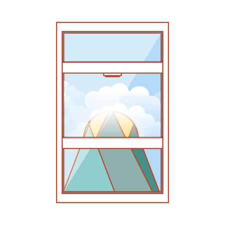 window with view of day and mountains vector illustration designのイラスト素材