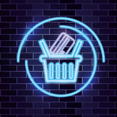 cyber monday basket neon credit card circle vector illustrationのイラスト素材