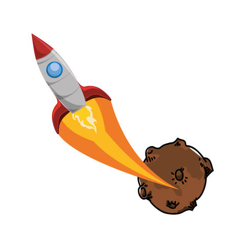 asteroid space with rocket flying vector illustration designのイラスト素材