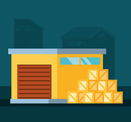 warehouse building with delivery boxes vector illustration designのイラスト素材