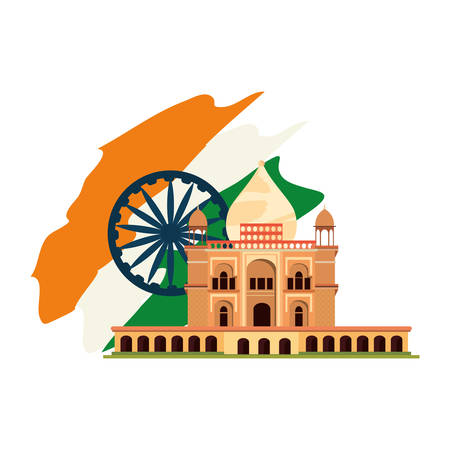 taj mahal temple delhi flag indian vector illustrationのイラスト素材