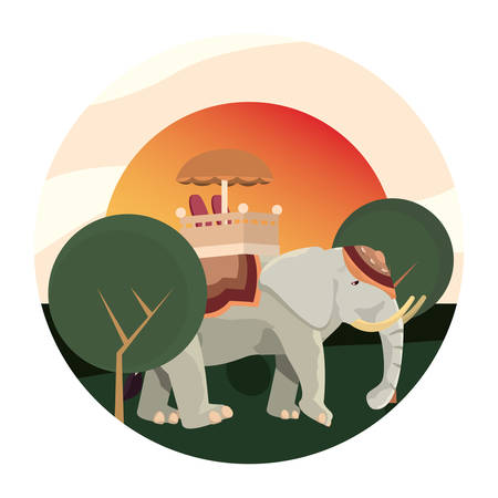 indian royal elephant tree landscape vector illustrationのイラスト素材