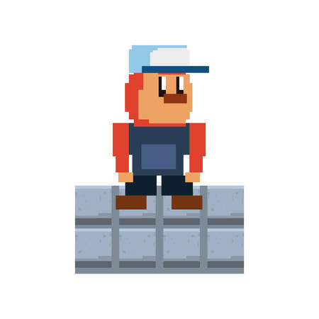 character on wall pixel video game vector illustrationのイラスト素材