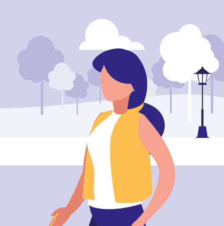 avatar woman over park landscape background, colorful design. vector illustrationのイラスト素材