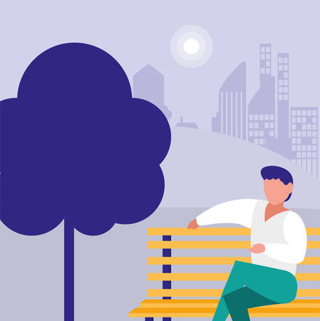 man sitting on bench over purple background, colorful design. vector illustrationのイラスト素材