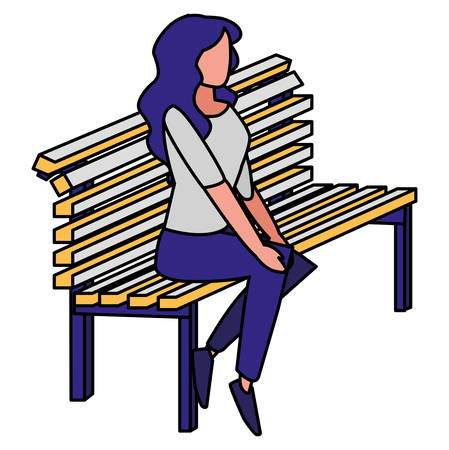 woman sitting on  bench icon over white background, vector illustrationのイラスト素材