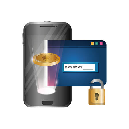 smartphone and template webpage with ethereum vector illustrationのイラスト素材