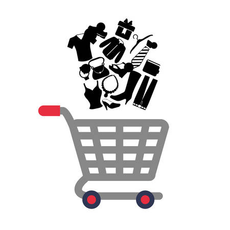 shopping cart with clothes vector illustration designのイラスト素材